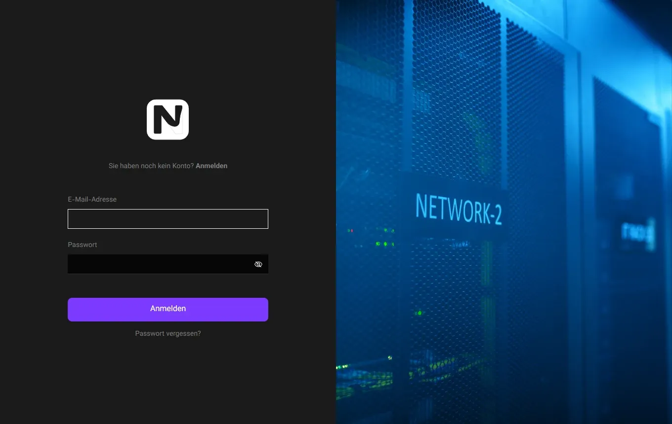 Login page of the Nexthosting web panel with fields for email address and password and a Log in button